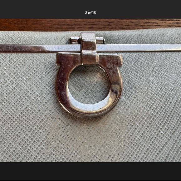 Salvatore Ferragamo Grey Gancini Saffiano Leather Clip Long Wallet W/COA - Picture 2 of 15